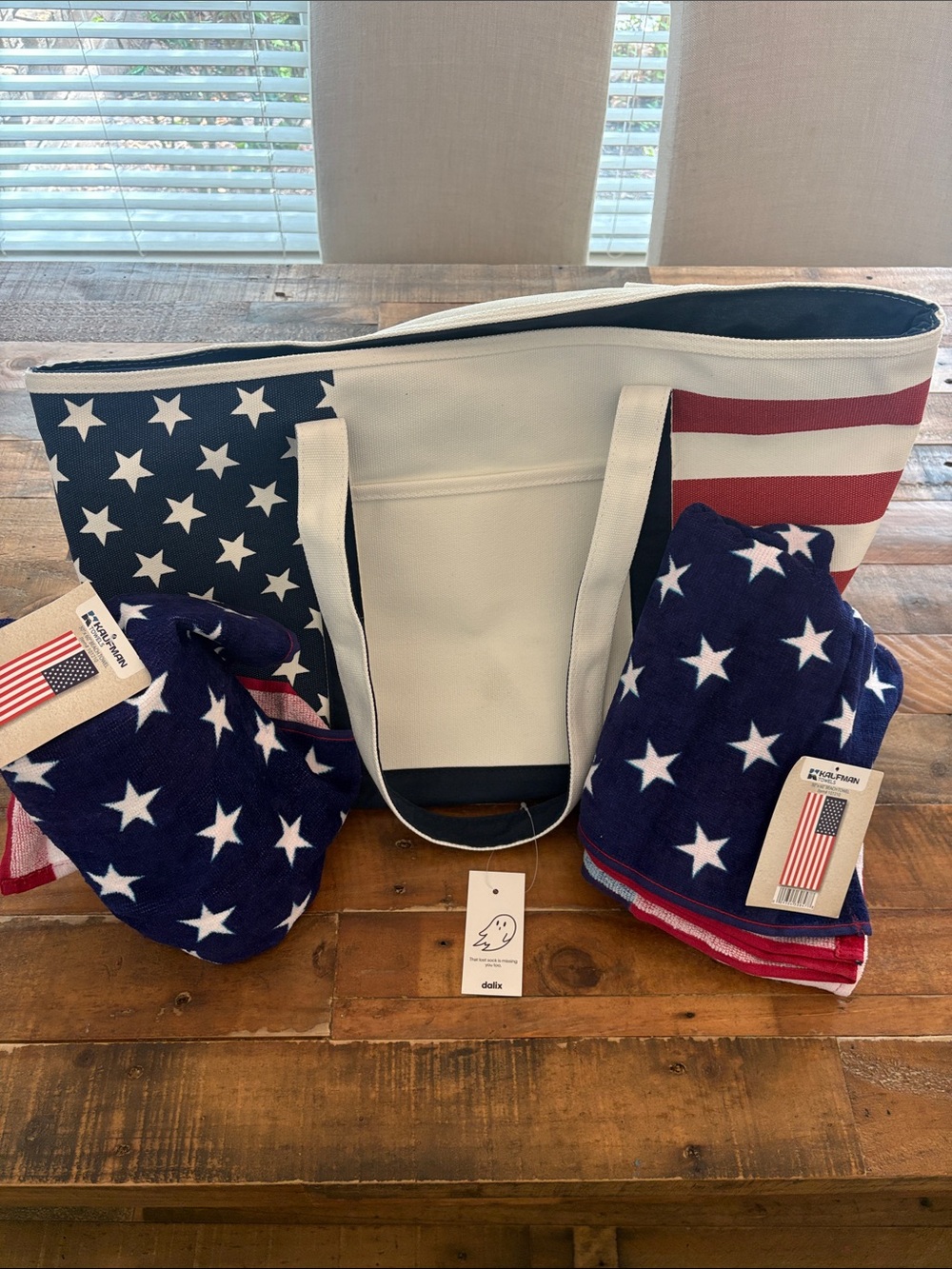 American Flag Canvas Tote Bag & Two Beach Towels NWT